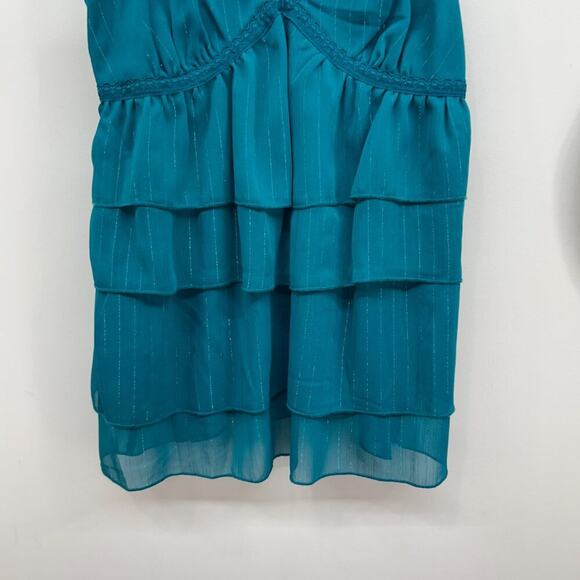 Vintage Y2K 2000s Express Blue Ruffle Seamed Sleeveless Tank Top 0 - Picture 5 of 8